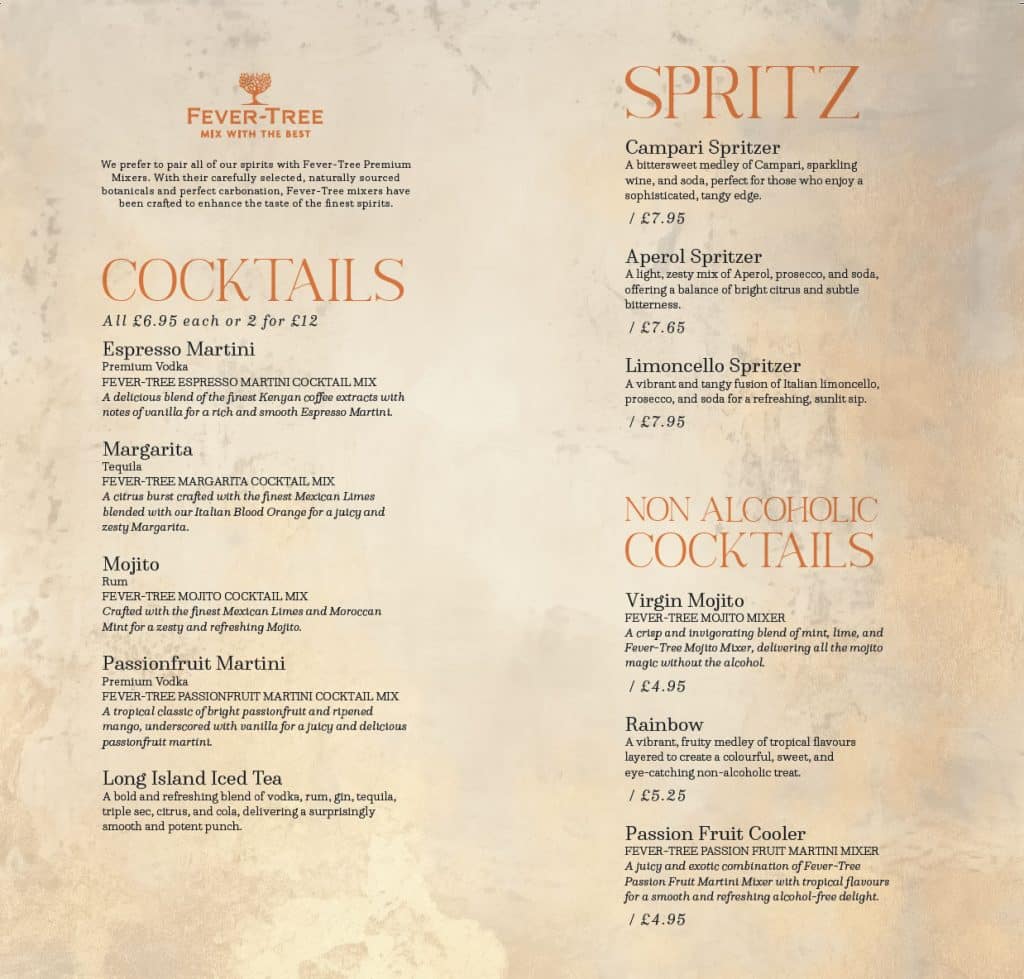 cocktail menu January 2025