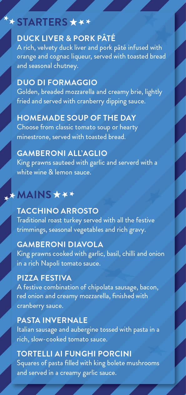 Christmas set menu starters and mains